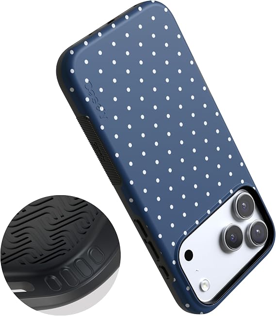 Casely iPhone 17 Pro Case | On the Dot | Navy Polka Dot | Bold Protective Design | Compatible with MagSafe