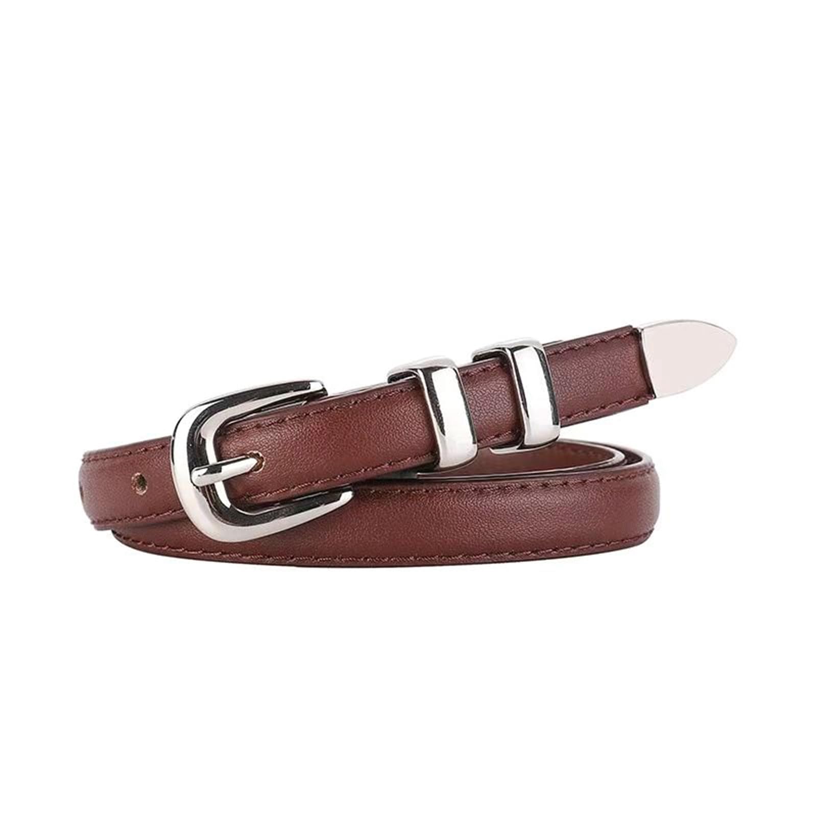 Lyangod Women's Coffee Slim Leather Belt With Silver Buckle, 100Cm Length, 1.5Cm Width, Jeans Decorative Belt (, 100X1.5cm)
