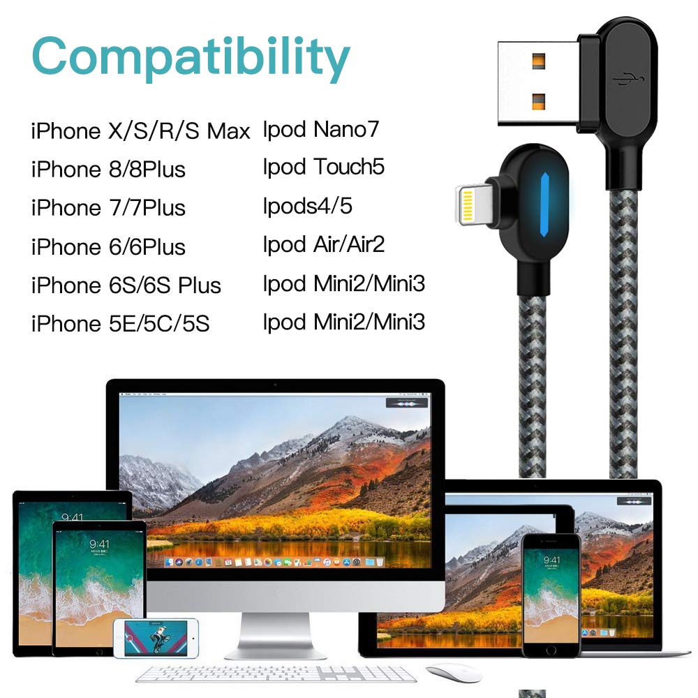 Super Big Clearance! iPhone Charger - Right Angle Charging Cable with LED Light 3M/10FT Nylon Braided Fast Sync Charger USB Cable Compatible with iPhone12/11/ Xs/XS Max/XR/X / 8/8 Plus / 7/7 Plus (Black Gray, 10FT) 🛒 Flash Sale iPhone Charger - Right Angle Charging Cable with LED Light 3M/10FT Nylon Braided Fast Sync Charger USB Cable Compatible with iPhone12/11/ Xs/XS Max/XR/X / 8/8 Plus / 7/7 Plus (Black Gray, 10FT)