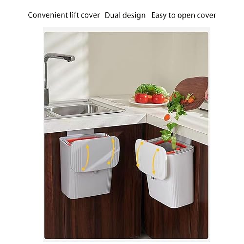 Miniatura 3 de KiDaYuan Hanging Wall Mounted Kitchen Plastic Trash can, Compost Bin Cabinet-Hanging Trash binWaterproof and Leak Proof with Cover, 9.5L (2.5