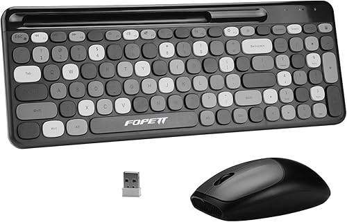 Miniatura 7 de FOPETT Combo de teclado y mouse inalámbricos, tamaño completo de 2.4 GHz, teclado de computadora con soporte para teléfono, juego de teclado y mouse