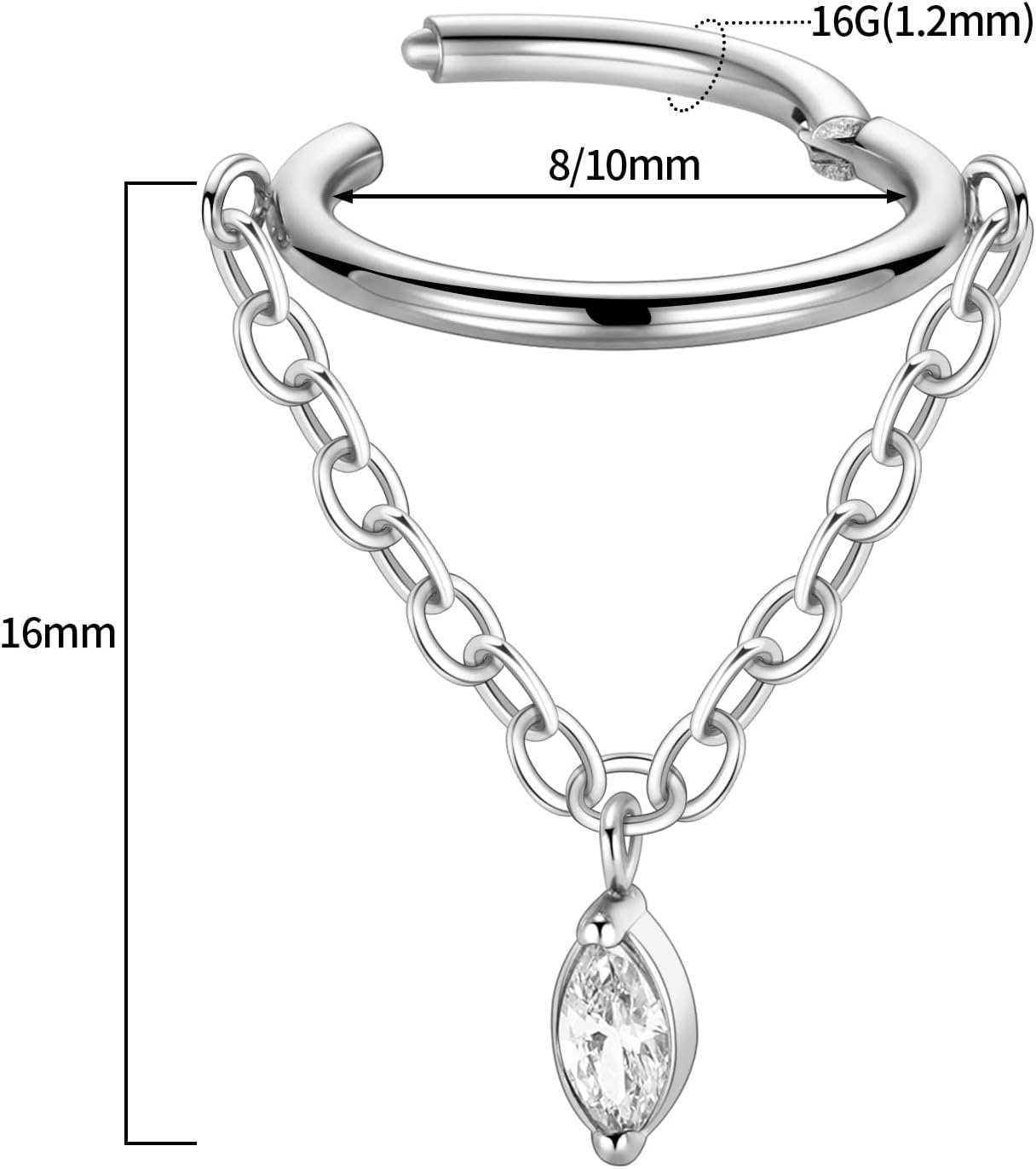 PEAKLINK Dangle Nose Ring Septum Piercing Jewelry 16G Septum Rings Surgical Steel Seamless Clicker Ring Dangly Nose Hoop Ring Daith Earrings Helix Rook Tragus Conch Jewelry Conch Earring - Image 2