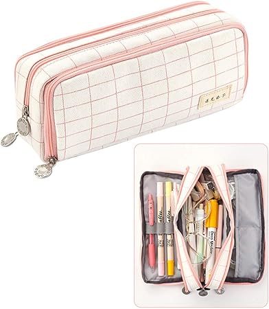 Amazon Isuperb ペンケース ダブルオープン 格子 ココア イギリス 少女 星 スコットランド 大容量 筆箱 小物収納 学生用 高級 7 種類 和風 ペンケース 文房具 オフィス用品