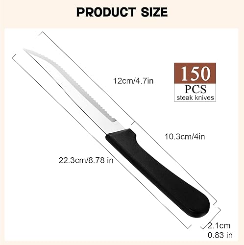 Miniatura 2 de 150 cuchillos de carne de acero inoxidable con hoja puntiaguda mango de plástico negro para cocina, restaurante, vajilla, camping, mantequilla, apto