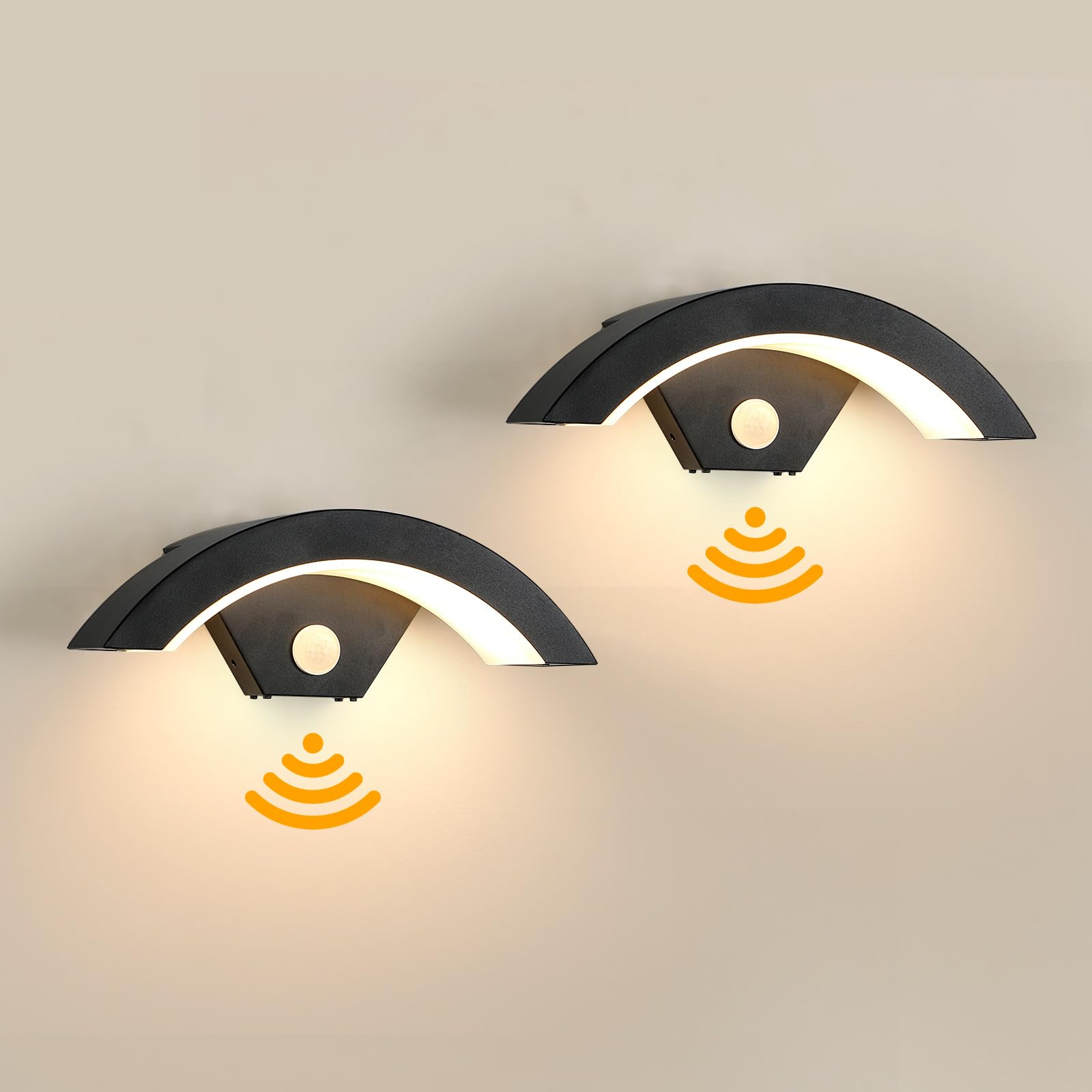 Comely 24W Kinkiet Zewnętrzny/Wewnętrzny LED Z Czujnikiem Ruchu, 2 Sztuki Wodoszczelna Lampa Ścienna Zewnętrzna IP65, Zewnętrzny Spot LED Do Ogrodu, Garażu, Tarasu, Ciepła Biel 3000K