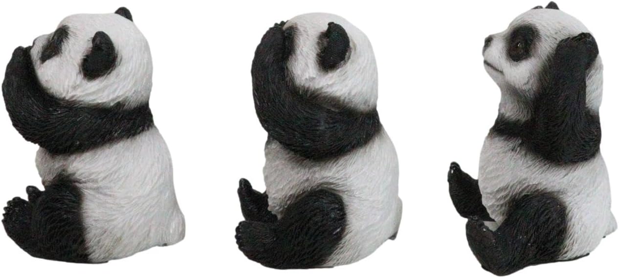 Ebros Gift Set of 3 See Hear Speak No Evil Whimsical Giant Panda Bears Figurines 3.25" High Eastern Asia Bamboo Mountain Bear Pandas Decor