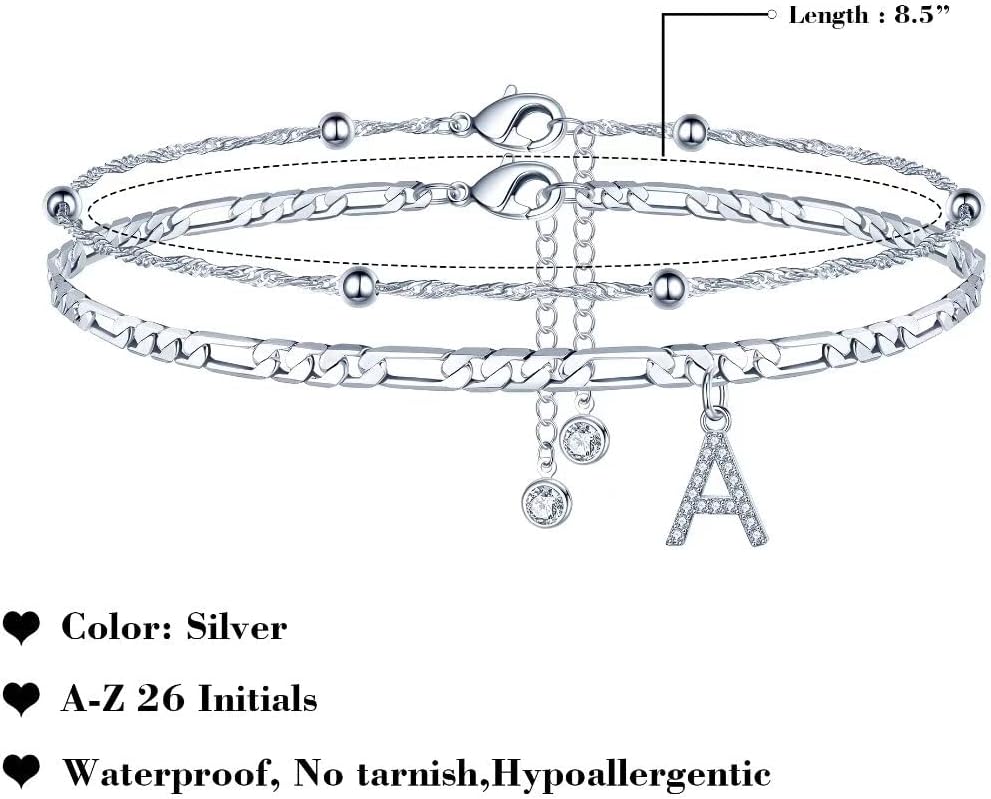 Ursteel Ankle Bracelets for Women, 14K Gold Plated Dainty Layered Chain CZ Initial Anklets Summer Jewelry Gifts for Women - Image 7