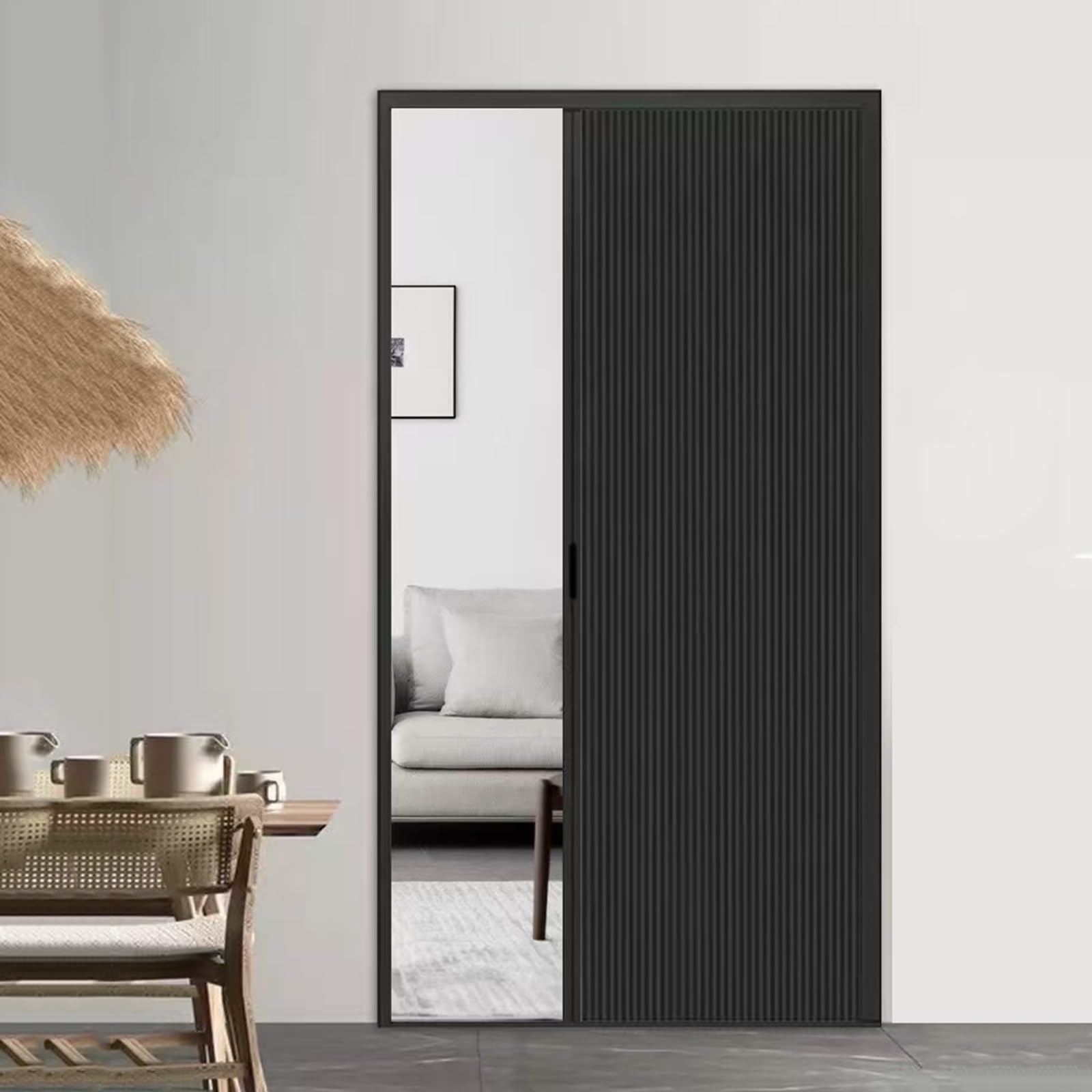 Single Accordion Sliding Door with Screen 26x60 in, Black