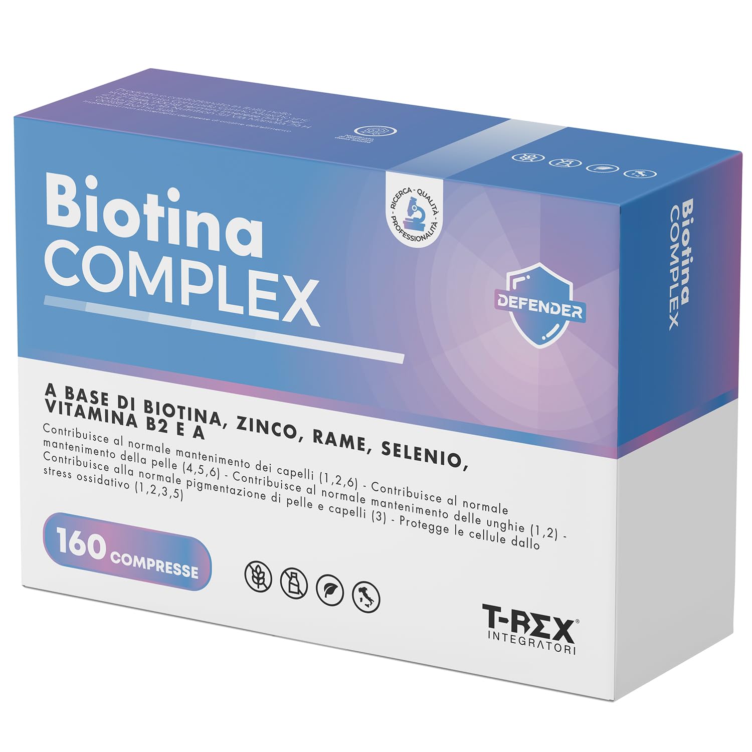 Biotina Complex - Integratore per Capelli con Biotina, Rame, Zinco, Selenio e Vitamina B2 - Per Crescita Capelli, Unghie e Pelle - 160 mini compresse (5 mesi di Fornitura)