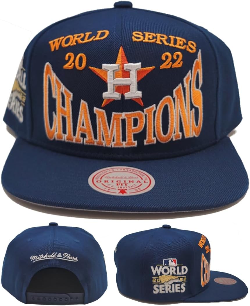 Mitchell & Ness Houston Astros New Big Champ World Series Champions Era Snapback Hat Cap Blue Orange