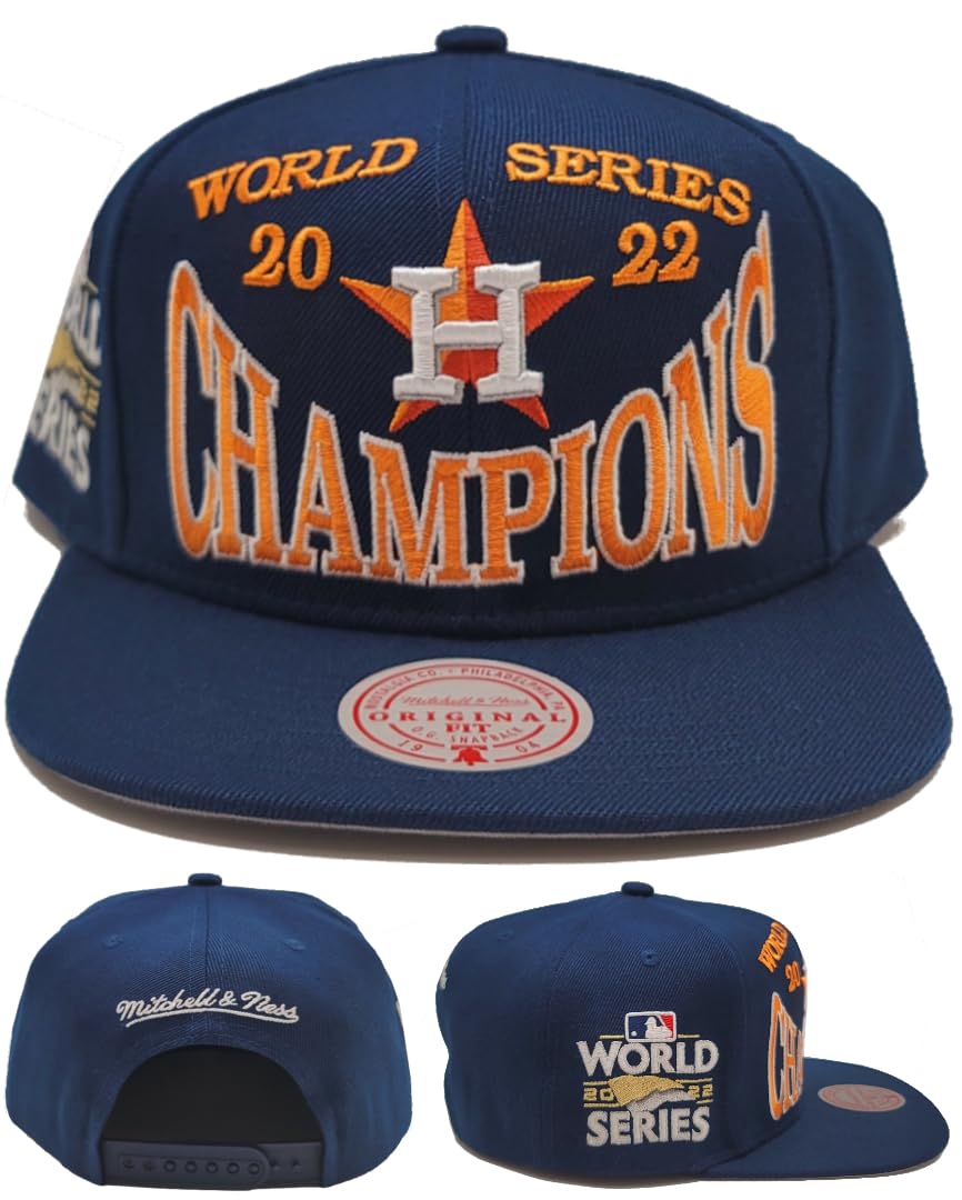 Mitchell Ness Houston Astros New Big Champ World Series Champions Era Snapback Hat Cap Blue Orange