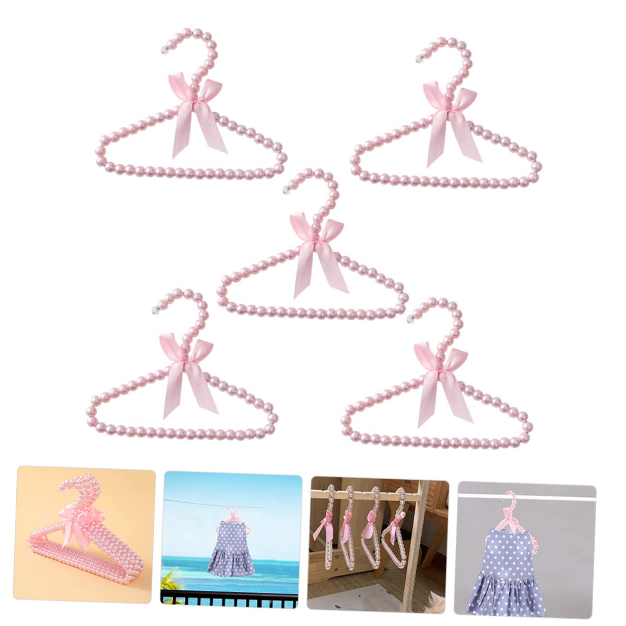 Wakauto 5pcs Boys and Girls Pink Pearl Hangers Newborn Baby Clothing Hangers for Boys and Girls
