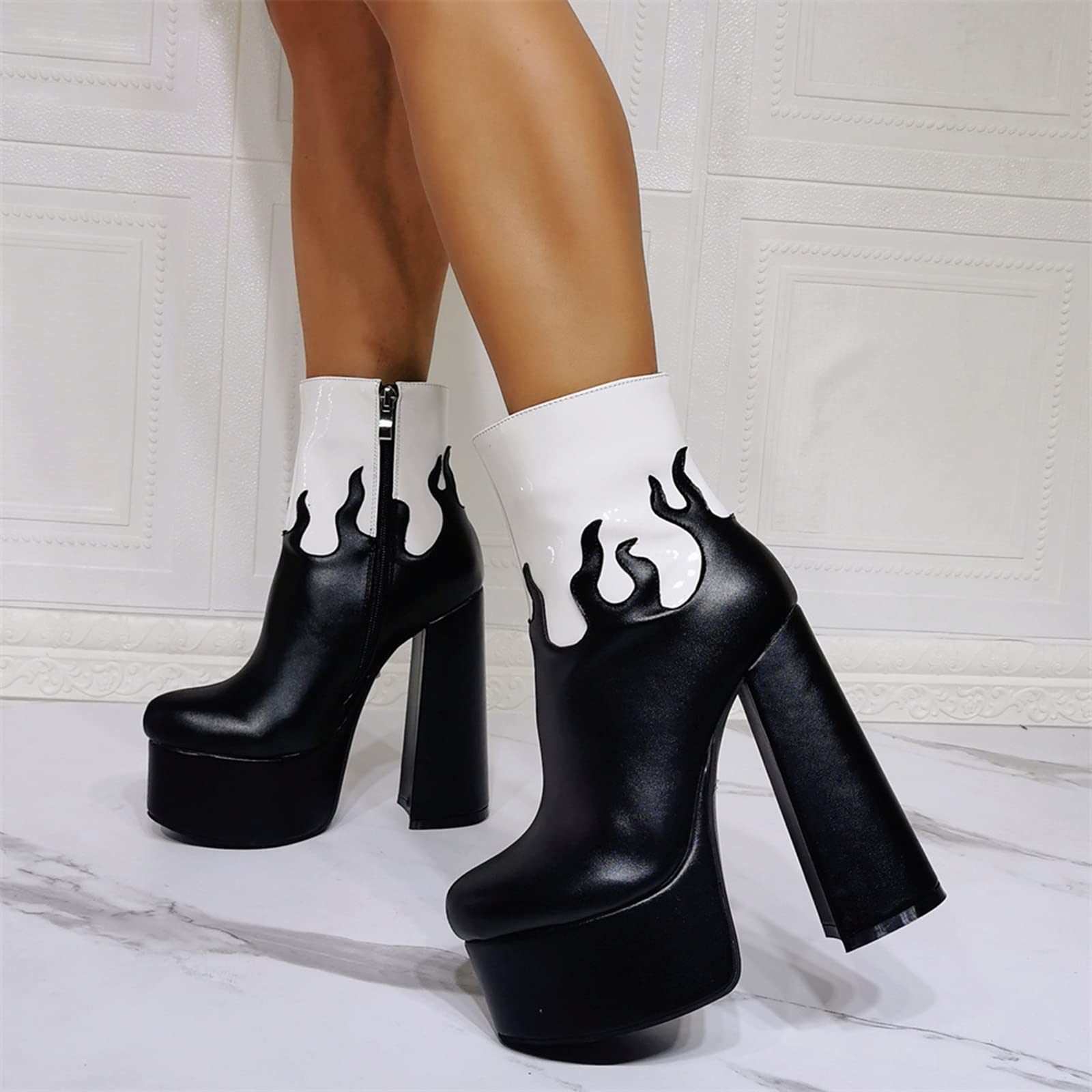BeAUZQ Damenmode Plateau Stiefeletten Chunky Heels Reißverschluss Booties Winter Booties Halloween Mode Party Abschlussball Gericht Kleid Schuhe