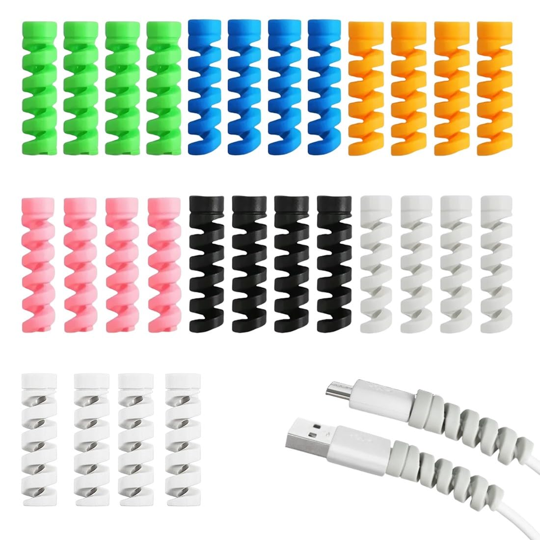 JEYORZY 28 pezzi, protezione per cavi di ricarica, universale, protezione per cavi di ricarica, in silicone, per tutti i cavi di ricarica, cavo USB