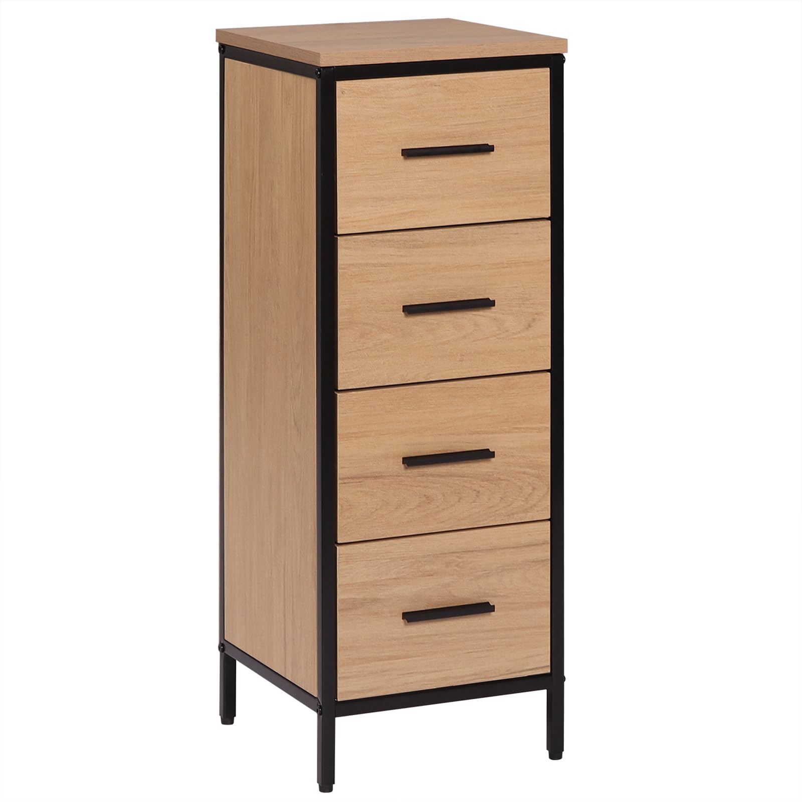 EUGAD Badezimmerschrank, Badschrank, Kommode mit 4 Schubladen, Beistellschrank, Schrank für Badezimmer, Wohnzimmer, Schlafzimmer, Küche, Flur, aus Metall + Holzwerkstoff, 30x82x30 cm