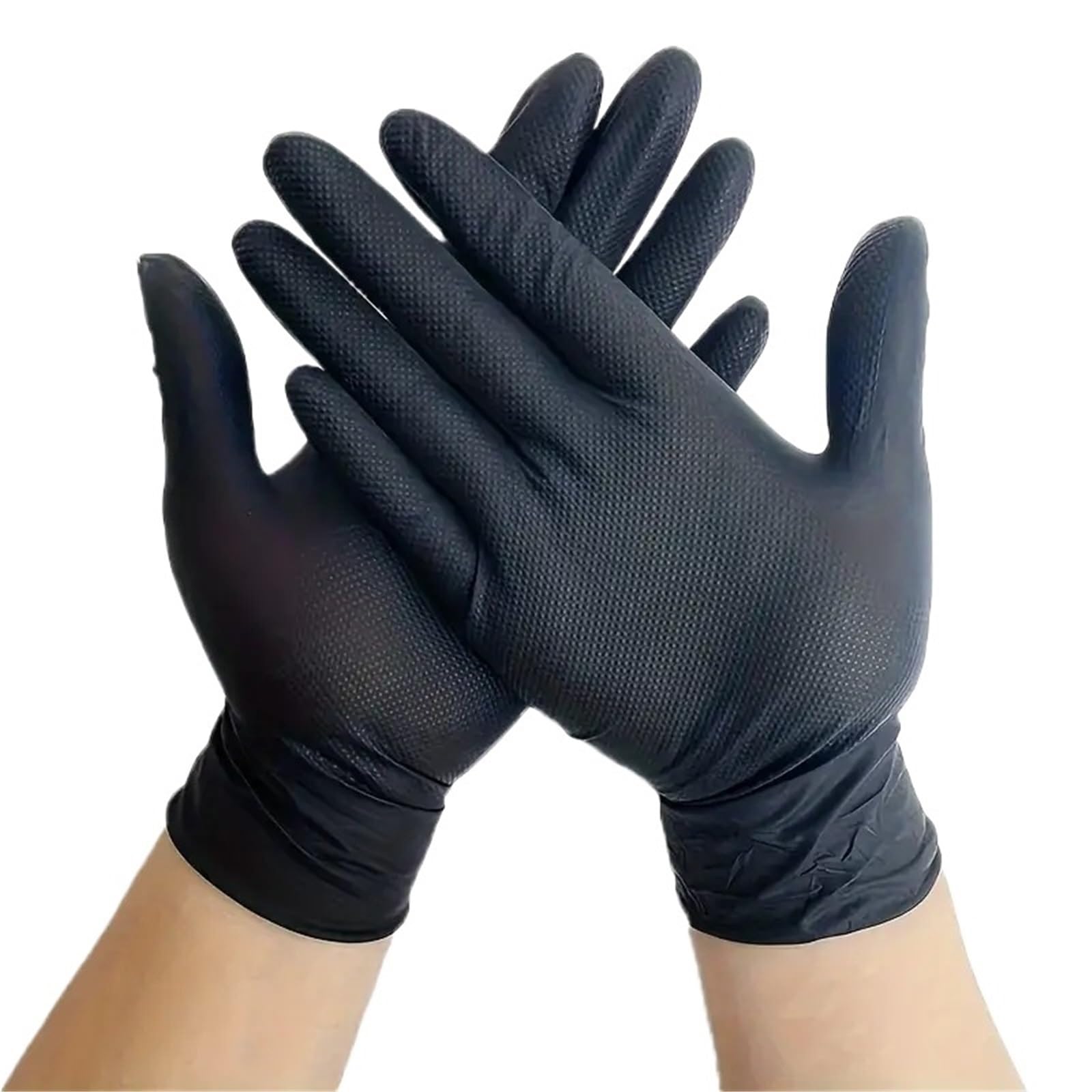 Rutschfeste Arbeitshandschuhe Orangefarbene Nitrilhandschuhe mit strukturiertem Griff for Mechaniker-Arbeitshandschuhe(Black 50PCS,XL)