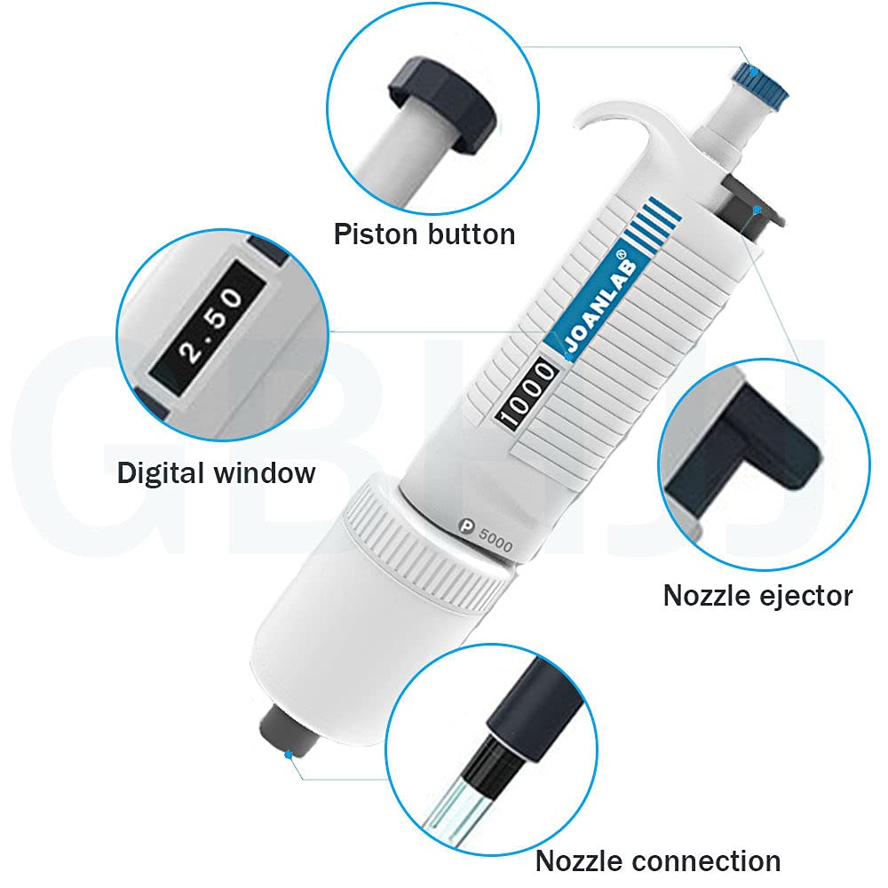 Pipetas Monocanal, Pipeta de Micropipeta de Volumen Variable Ajustable con Cono de Punta Esterilizable en Autoclave para InvestigacióN de Laboratorio,1000-5000uL
