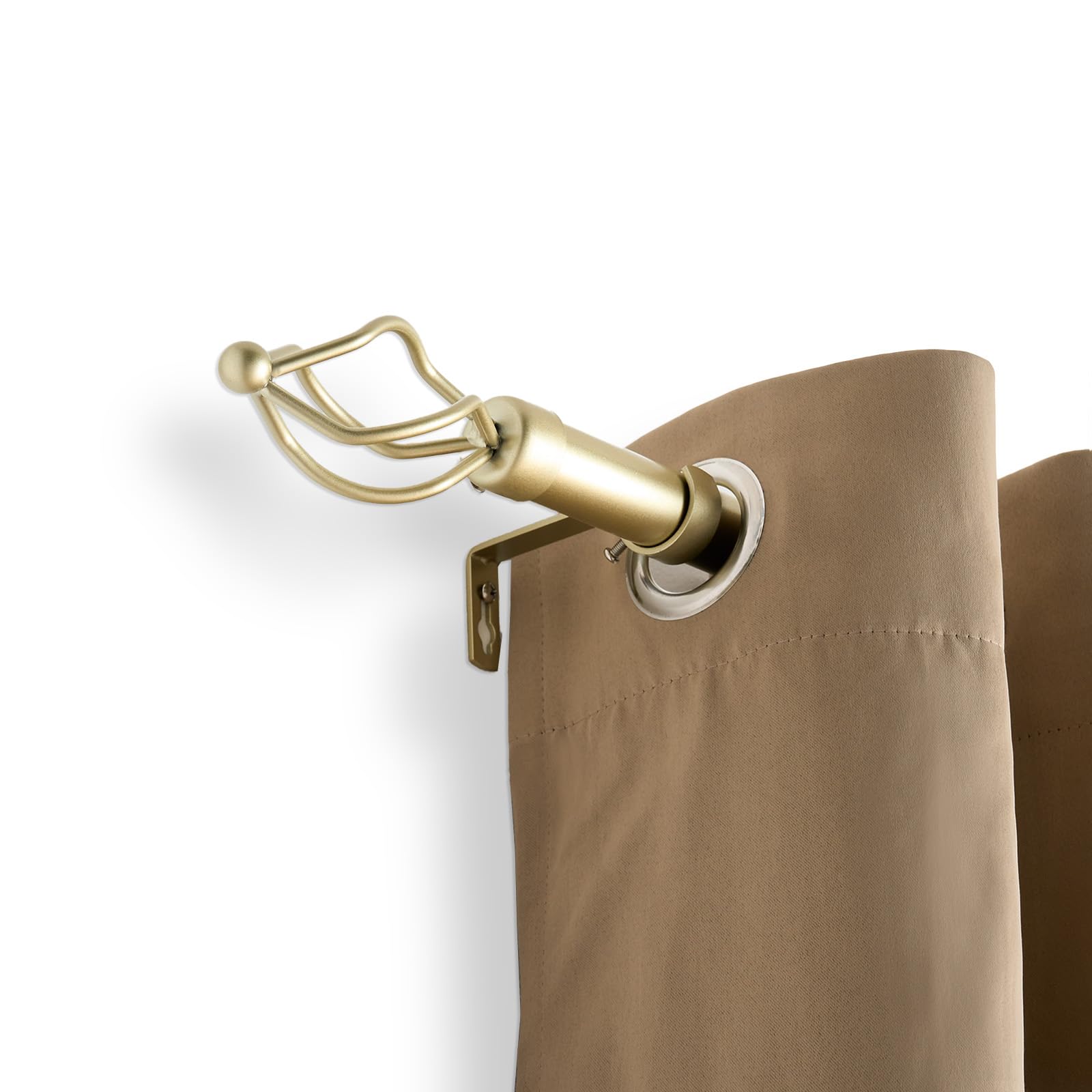 OHS Brass Curtain Pole 120 to 220cm, Extendable Curtain Pole for Eyelet Curtains 28mm Curtain Rod with Twist Finials Adjustable Metal Curtain Poles Brackets Included