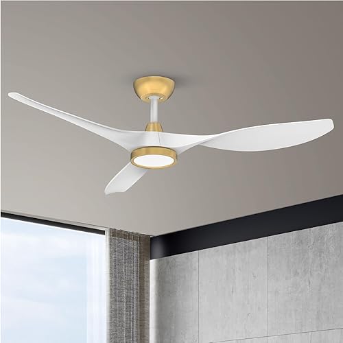Miniatura 1 de Roomratv Ventiladores de techo con luces, gran flujo de aire de 52 pulgadas, moderno ventilador de techo con motor CC bastante reversible, luz LED