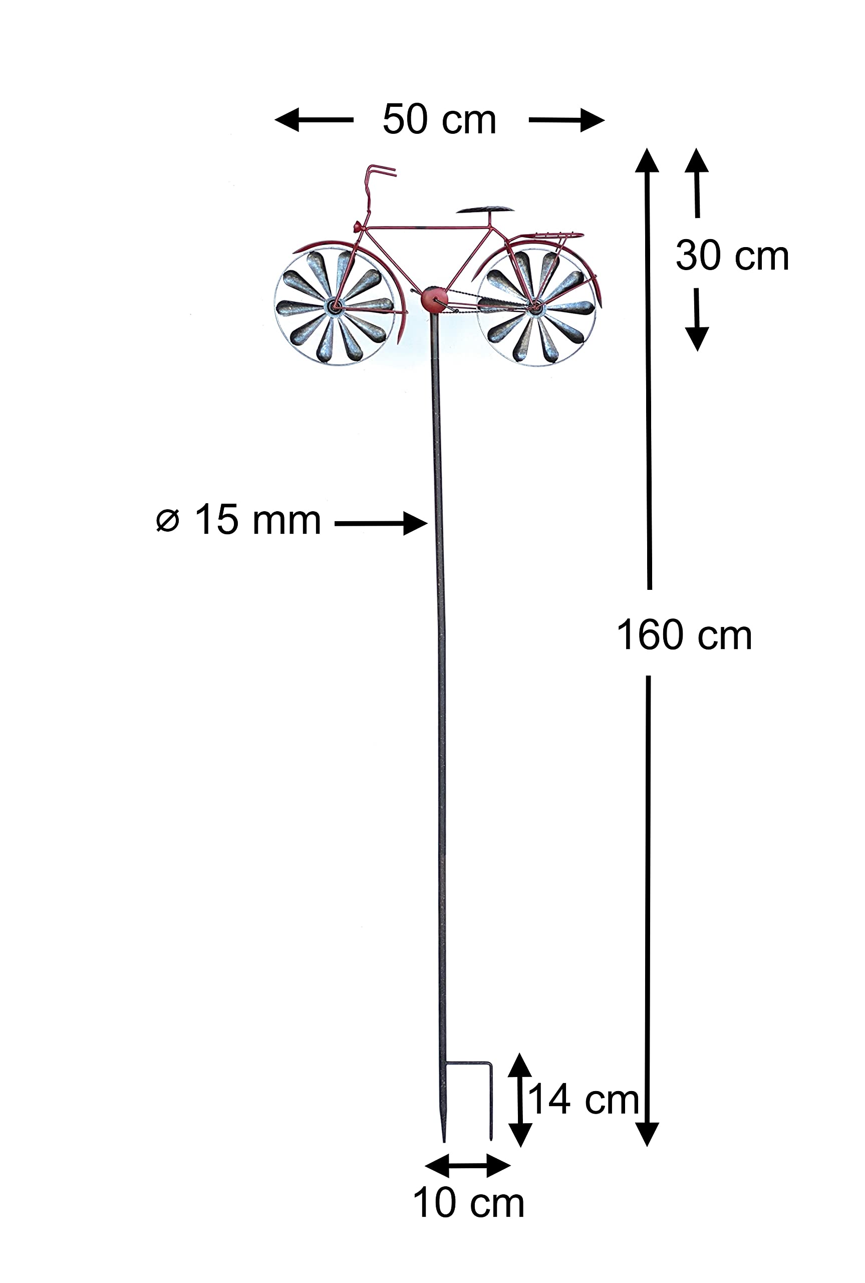 DanDiBo Paletto da giardino in metallo per bicicletta, XL, 160 cm, rosso, 96100, stile shabby, con girandola a vento, resistente alle intemperie, decorazione da giardino