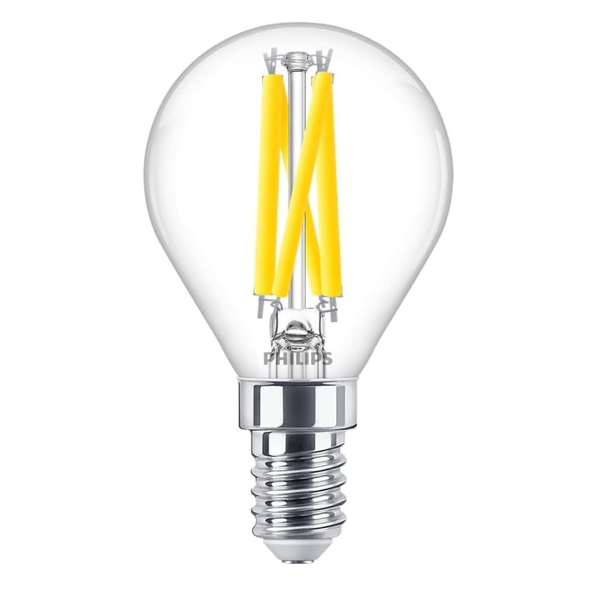 Philips Master LED E14 Golfball Filament Clear 5.9W Dimmable LED Bulb – Dim to Warm 2200K–2700K, CRI 90+ Best Colour Rendering, 806lm, Energy Efficient 60W Incandescent Replacement, Filament Lamp