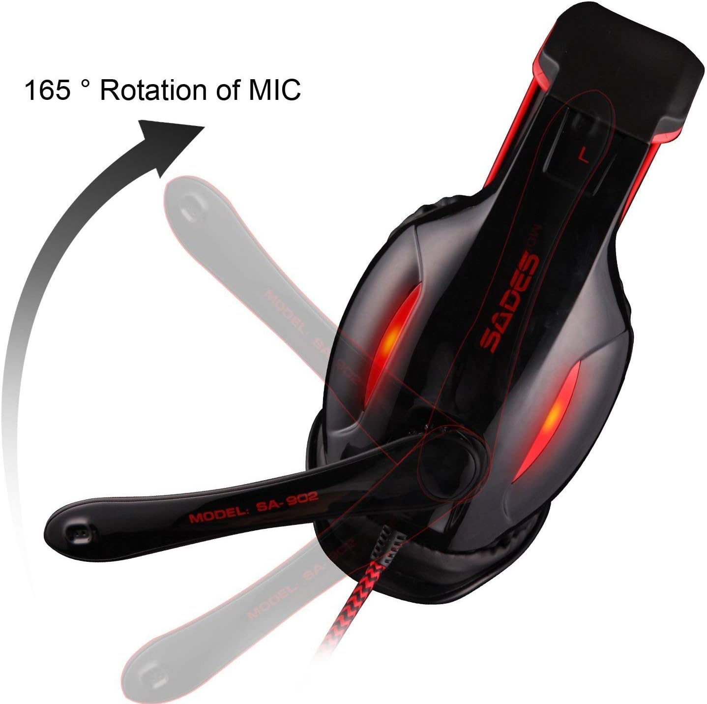 SADES SA902 Gaming Headset 7.1 Channel Virtual Surround Stereo Wired PC Gaming Headset Over Ear Gaming Headphones with Mic Revolution Volume Control Noise (Renewed)