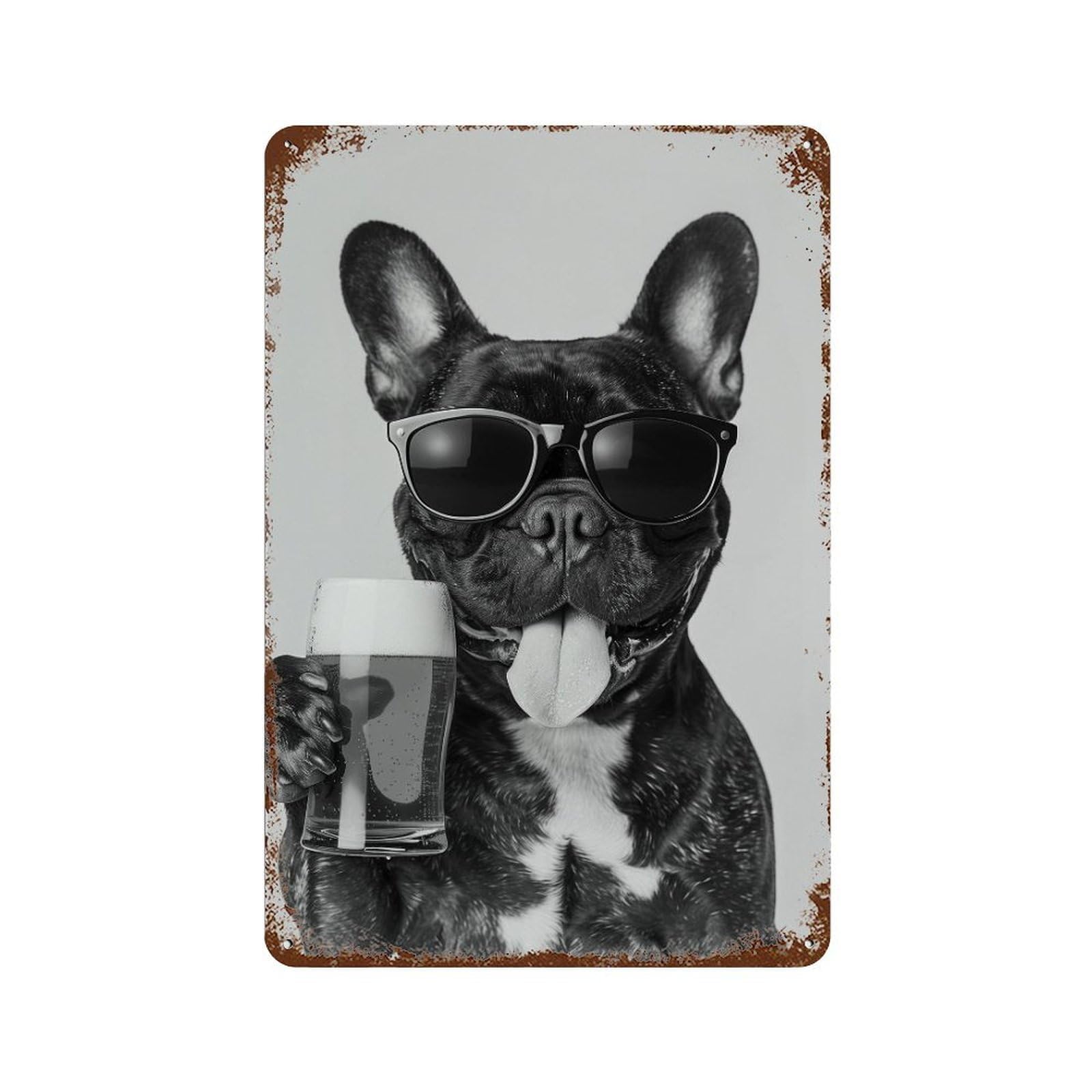 xiaoxiaoshen French Bulldog Drinking Beer Pint Wall Decor Art Metal Tin Poster Modern Home Decor Art Home Bar Shop Decorations Vintage Sign 30x20cm
