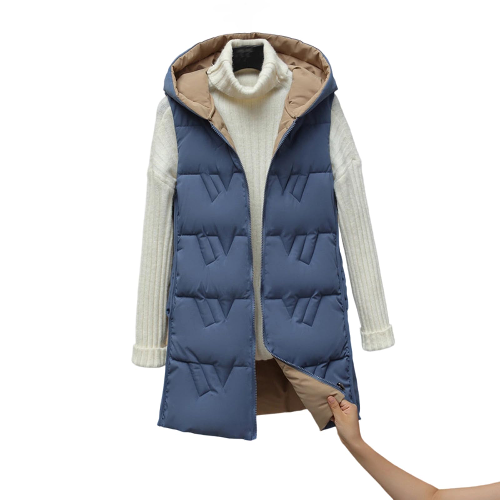 Steppweste Damen Lang Ärmellose Weste Mit Kapuze Wintermantel Casual