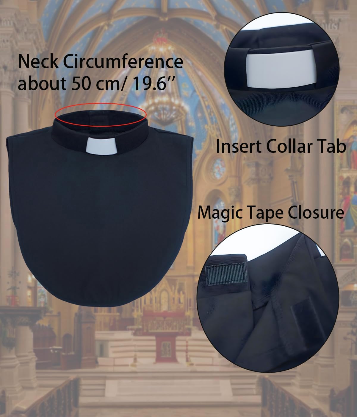 2pcs Unisex Clergy Collar, Adjustable Black Clerical Bib Collar Priest Pastor Costume Neck Collar for Church, Halloween Cosplay