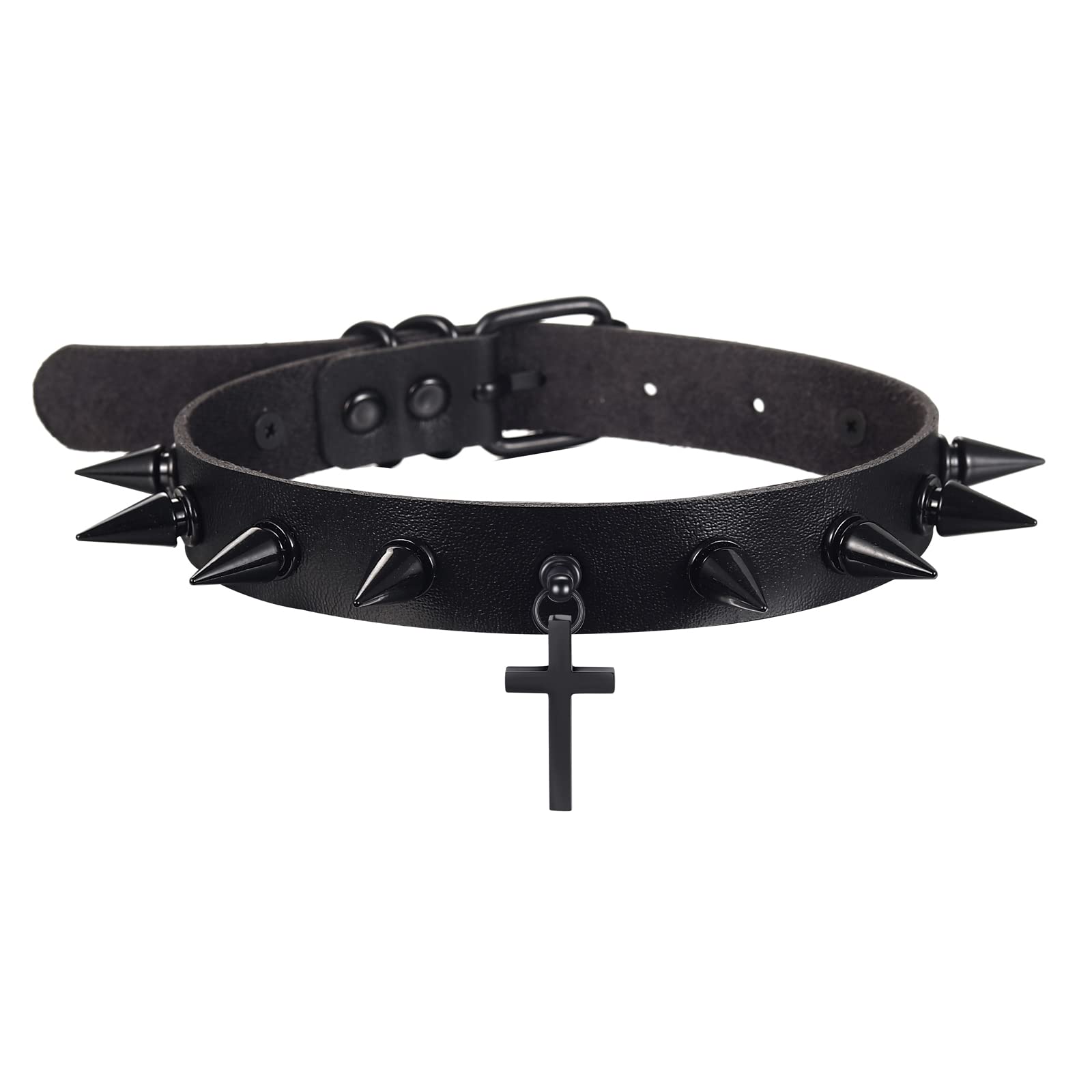 FNQUFUJ Goth Choker Necklaces For Women Leather Collar Spiked Chokers Moon Cross Pendants Cosplay Gothic Accessories