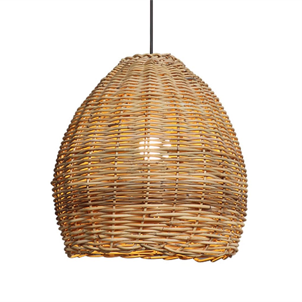 LYMSXAZOU Hanging Rattan Chandelier Coastal Design Farmhouse Lighting Fixtures Brown Wicker Pendant Light Hand-Woven Lamp 14.2''Rustic Natural Ceiling Fixture, For Dining Room Table