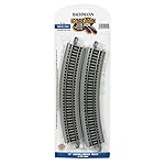 Bachmann Trains - Snap-Fit E-Z TRACK 18" RADIUS CURVED TRACK (4/card) - NICKEL SILVER Rail With Grey Roadbed - HO Scale, Grey