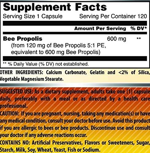 Amazing Formulas Bee Propolis 600 mg 120 Capsules Supplement | Non-GMO | Gluten Free | Made in USA