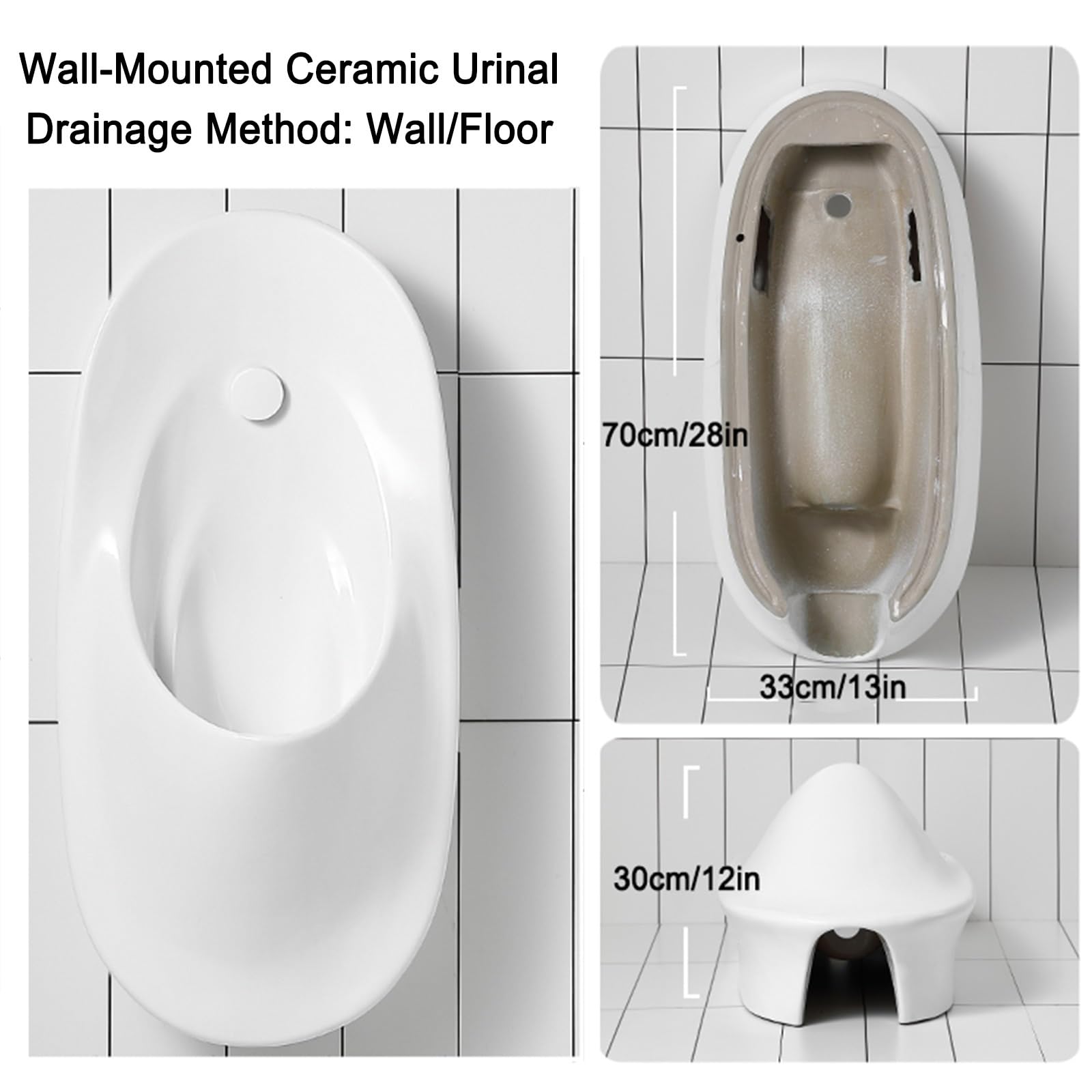 Męski ceramiczny pisuar ścienny z regulowanym pistoletem natryskowym 2,082.8 cm automatycznym czujnikiem i ręcznym przyciskiem spłukiwania, higieniczne rozwiązanie łazienkowe oszczędzające miejsce