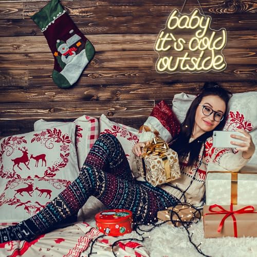 Image of Looklight Christmas Neon Sign Baby It's Cold Outside Neon Signs for Wall Decor Led Lights for Bar Party Room Shop Window Bedroom Door Celebrate Holiday Decorations Christmas Gifts