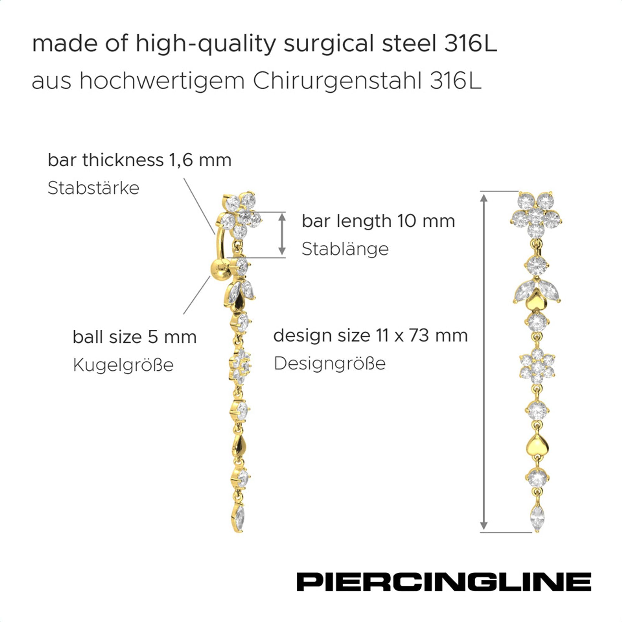 PIERCINGLINE Bauchnabelpiercing aus Chirurgenstahl mit Blumenranke - Bananabell Piercing in 3 stylischen Farben