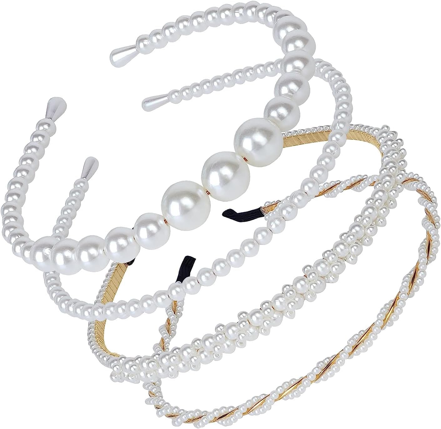 Shining Diva Fashion 4 Pcs Headbands Stylish Pearl Hairbands Hair Accessories Hair Bands for Women Girls (14967hb)