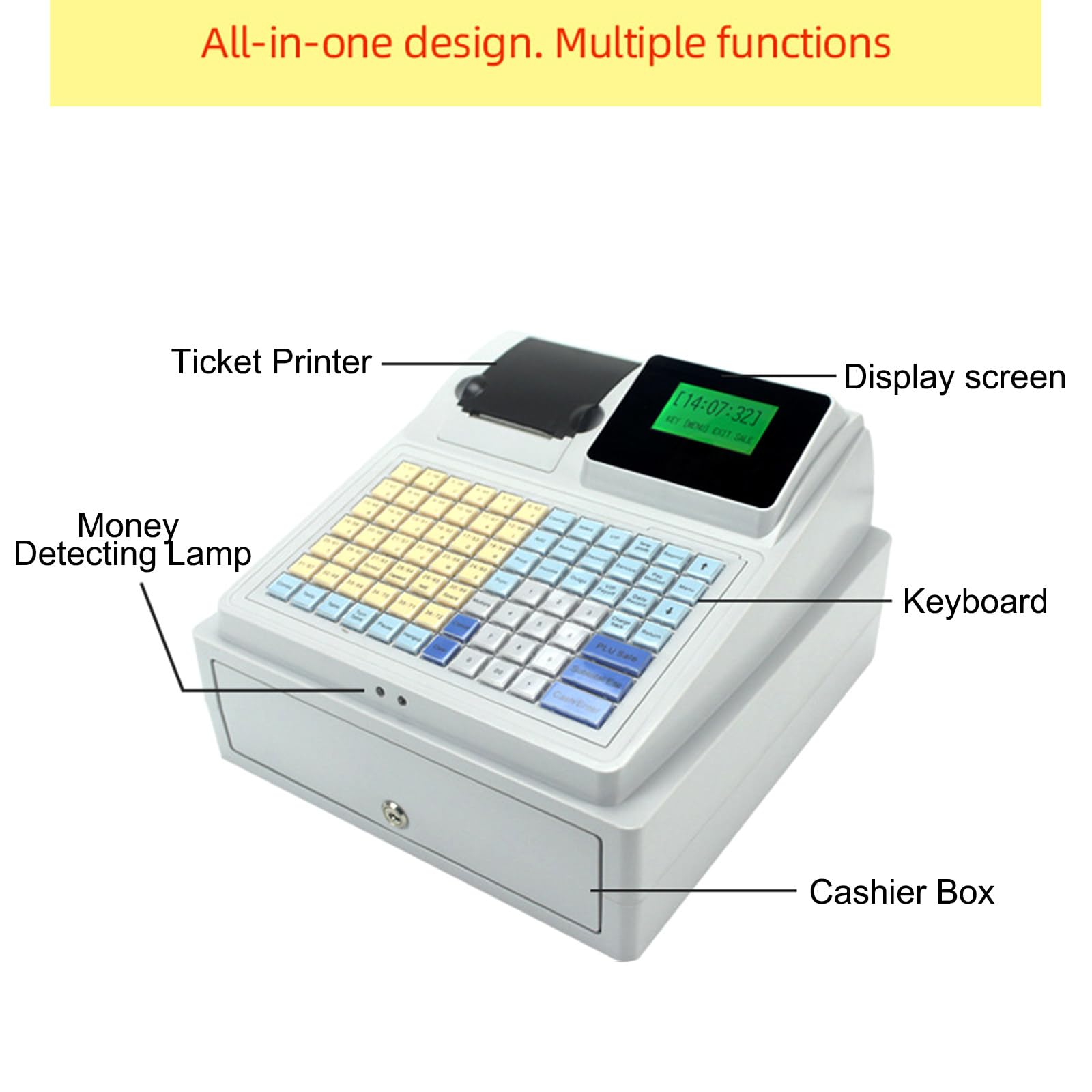 Caja Registradora Para Restaurante, Caja Registradora Con Impresora Térmica: Pantalla Para Invitados, Efectivo, Cajón De Monedas Y Función De Verificación De Dinero, Solución Conveniente Y Eficiente