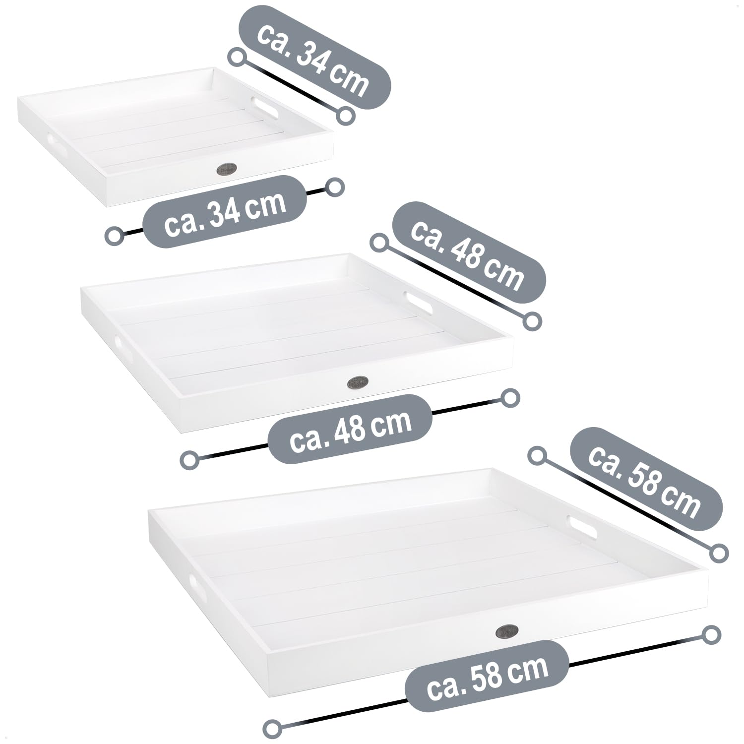 com-four® 3-teiliges Tablett-Set aus Holz, Vintage Dekobretter, 3 Größen