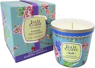 Julie Clarke Irish Scented Hand Poured Candle 100% Natural Vegan Wax Botanic Lavender and Garden Angelica Bone China Jar 30 Hours Burn Time Made in Ireland