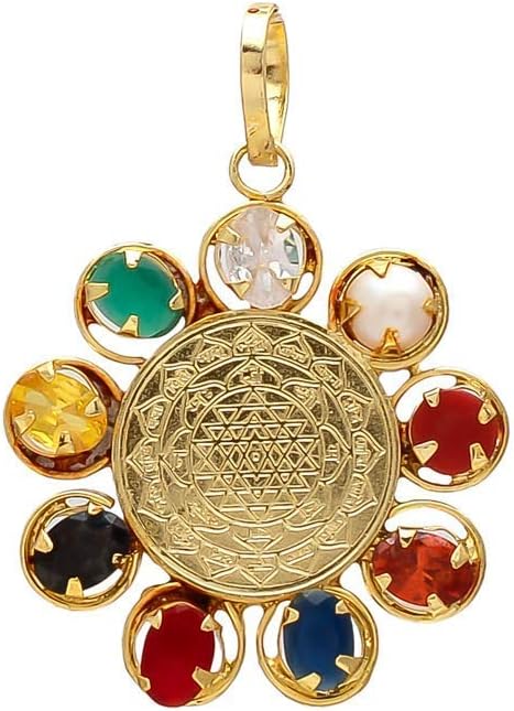 Finaldeals Shri Yantra Navratna Locket Navgraha Pendant Gem Stone Nine Planet Locket for Men and Women