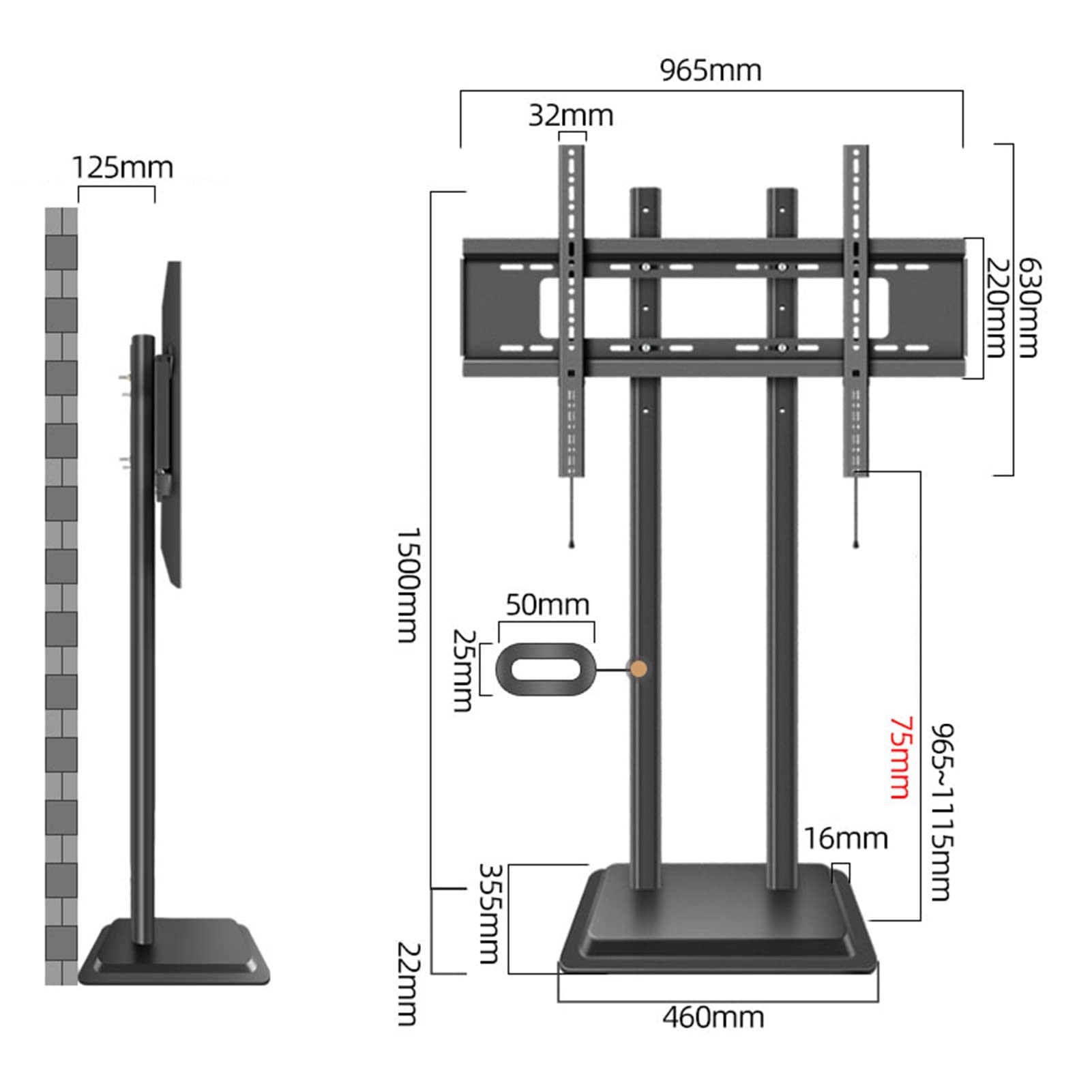 Soporte de TV para televisores de 50 a 90 pulgadas, base universal de altura ajustable para esquina y dormitorio, diseño de ahorro de espacio