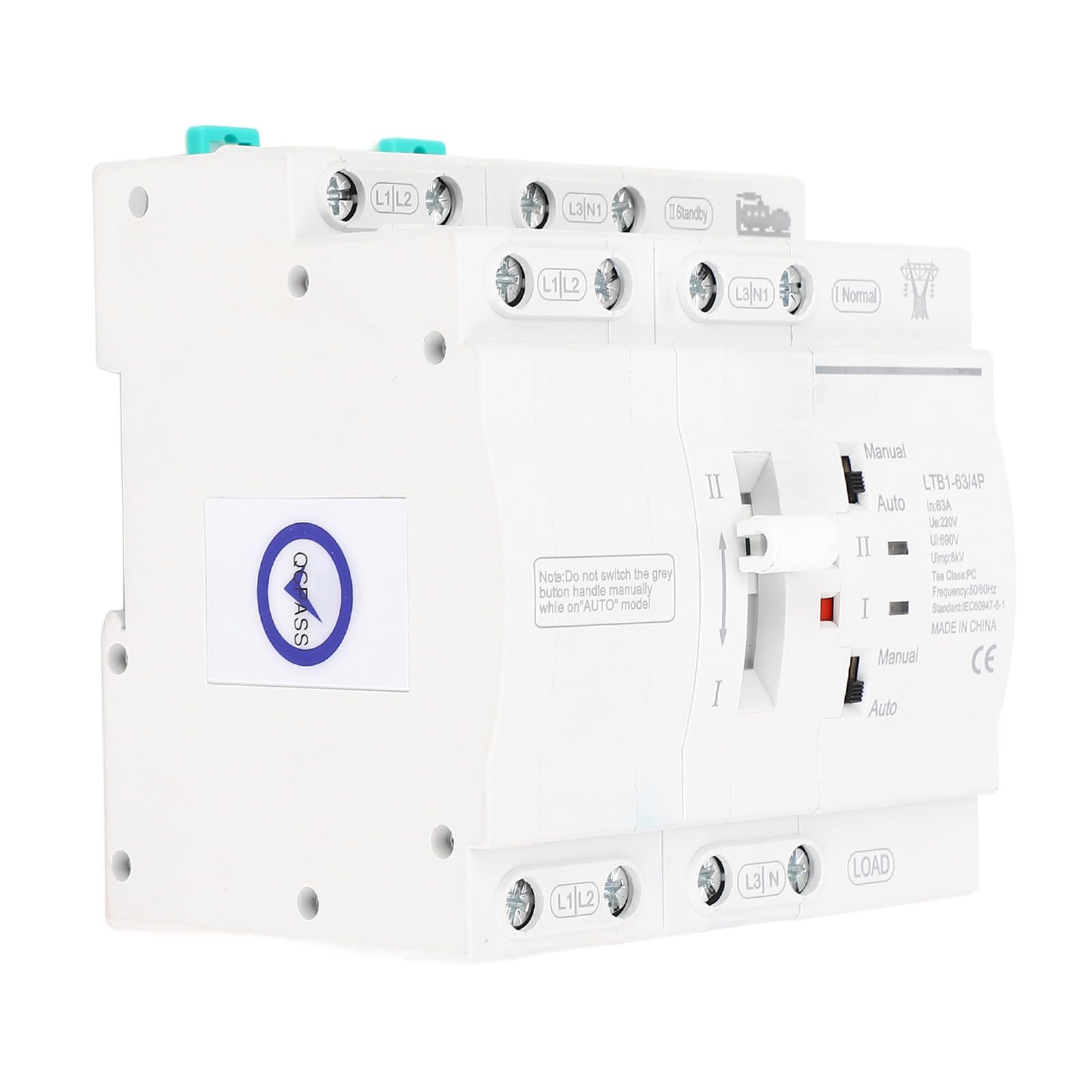 Tissting Doppelstrom Automatik Transfer Schalter 4P 63A Unterbrechungsfreie Stromversorgung 35mm Hutschiene Mini ATS - Netzumschalter für Haushalt PZ30 Verteilerkasten