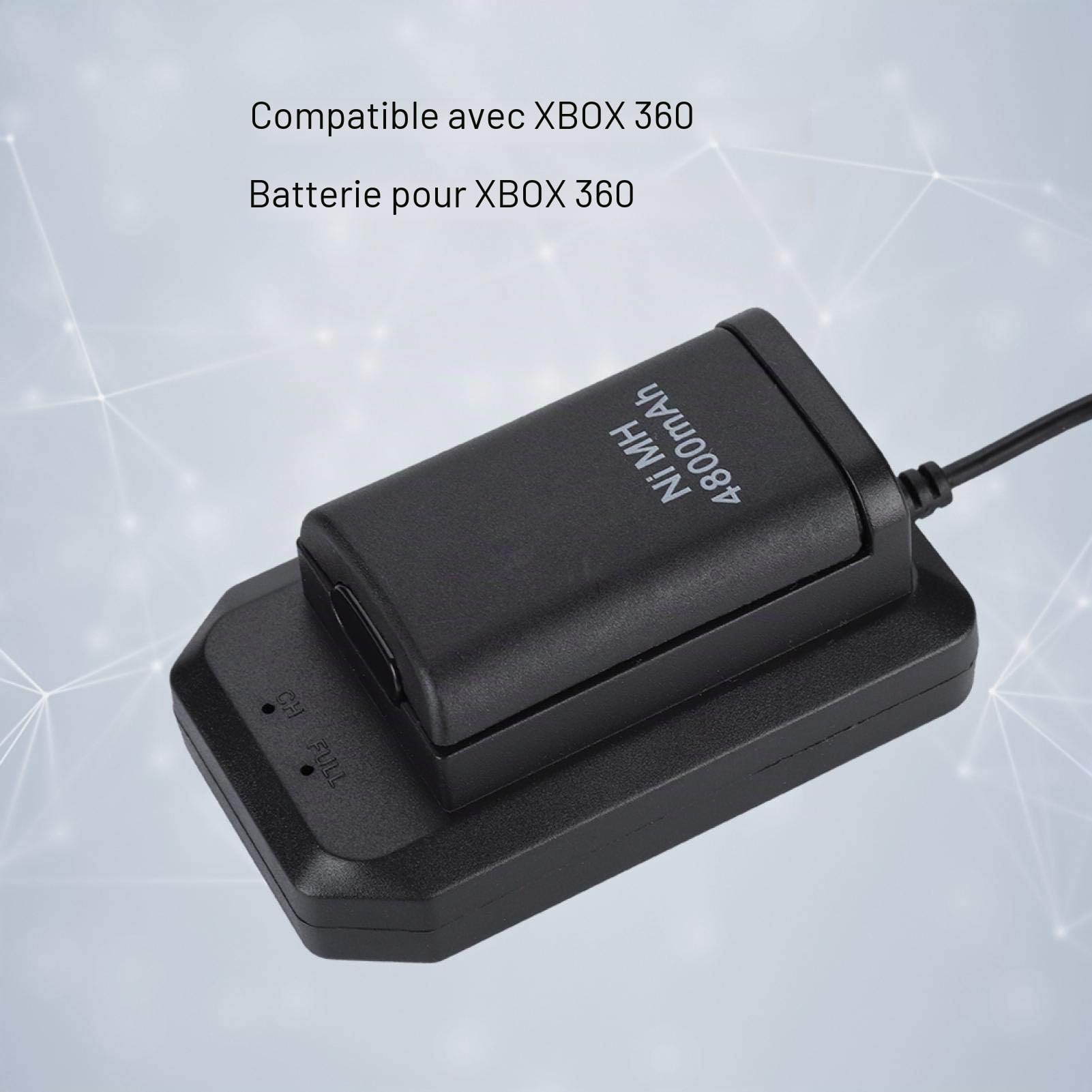 Batterie pour Manette Xbox 360, Batterie Rechargeable 4800mAh Batterie de Remplacement et kit de Charge avec câble USB pour télécommande Xbox 360 Noir