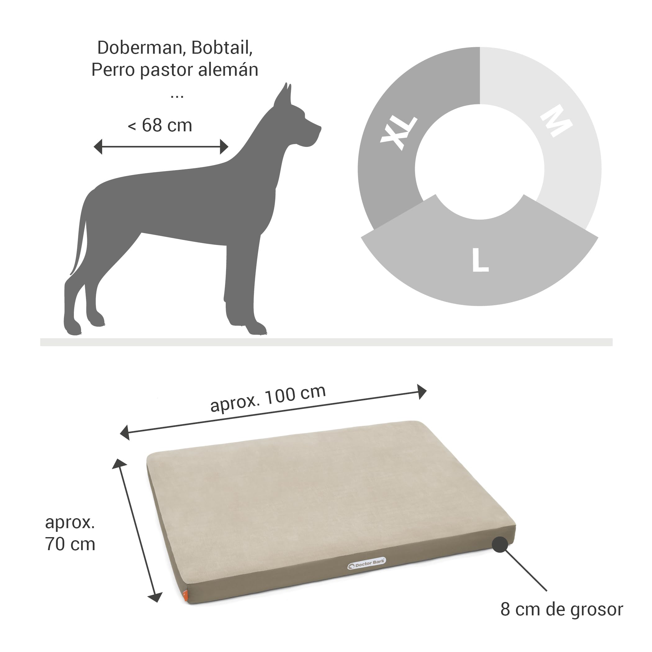 Doctor Bark | Colchón ortopédico para perros con superficie de descanso de forro polar, cojín de descanso lavable para perros grandes (L - 100 x 70 cm, beige - marrón dorado)