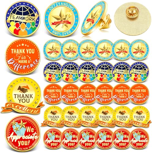 Lyrow 50 Pcs Outstanding Employee of The Month Lapel Pin Excellence Plated Enamel Reward Pin Team Gifts for Employees (Stylish Color)