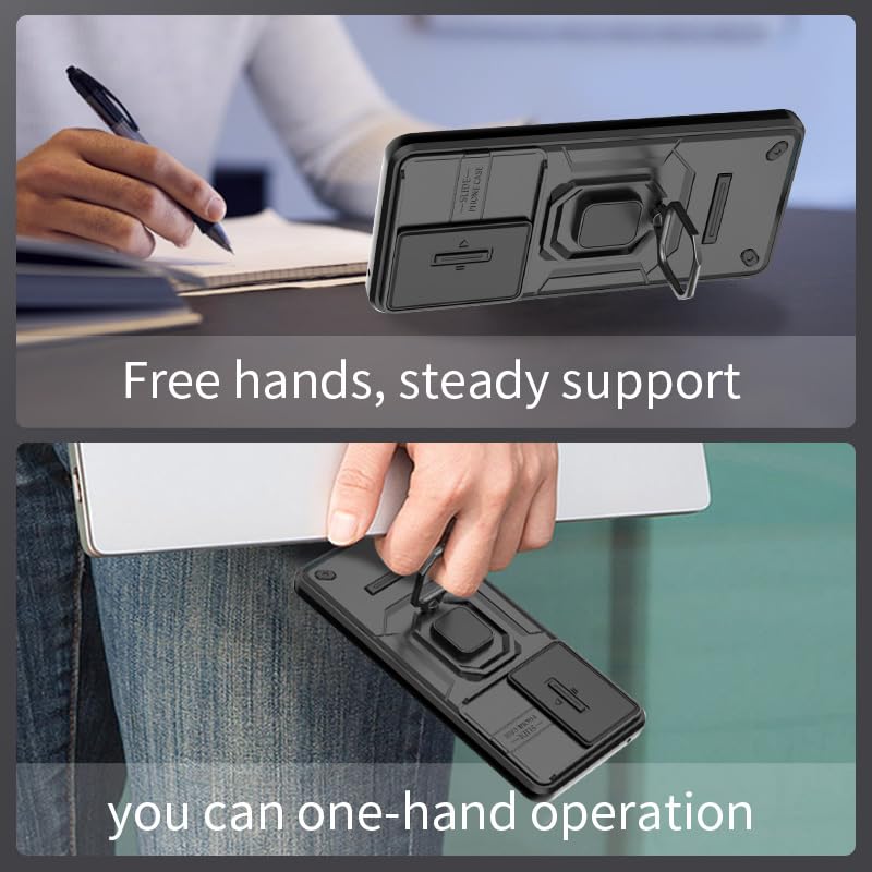 Image of Thermoplastic Polyurethane Camshield Pro Case With Slide Camera Protection And Ring Stand Bumper Back Case Cover For Oppo A79 5G (Blue)