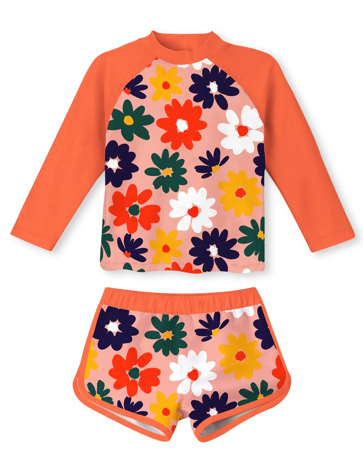 TUONROAD Girls 2 Pieces Rash Guard Swimsuit Long Sleeve Tankini for 4-10Y