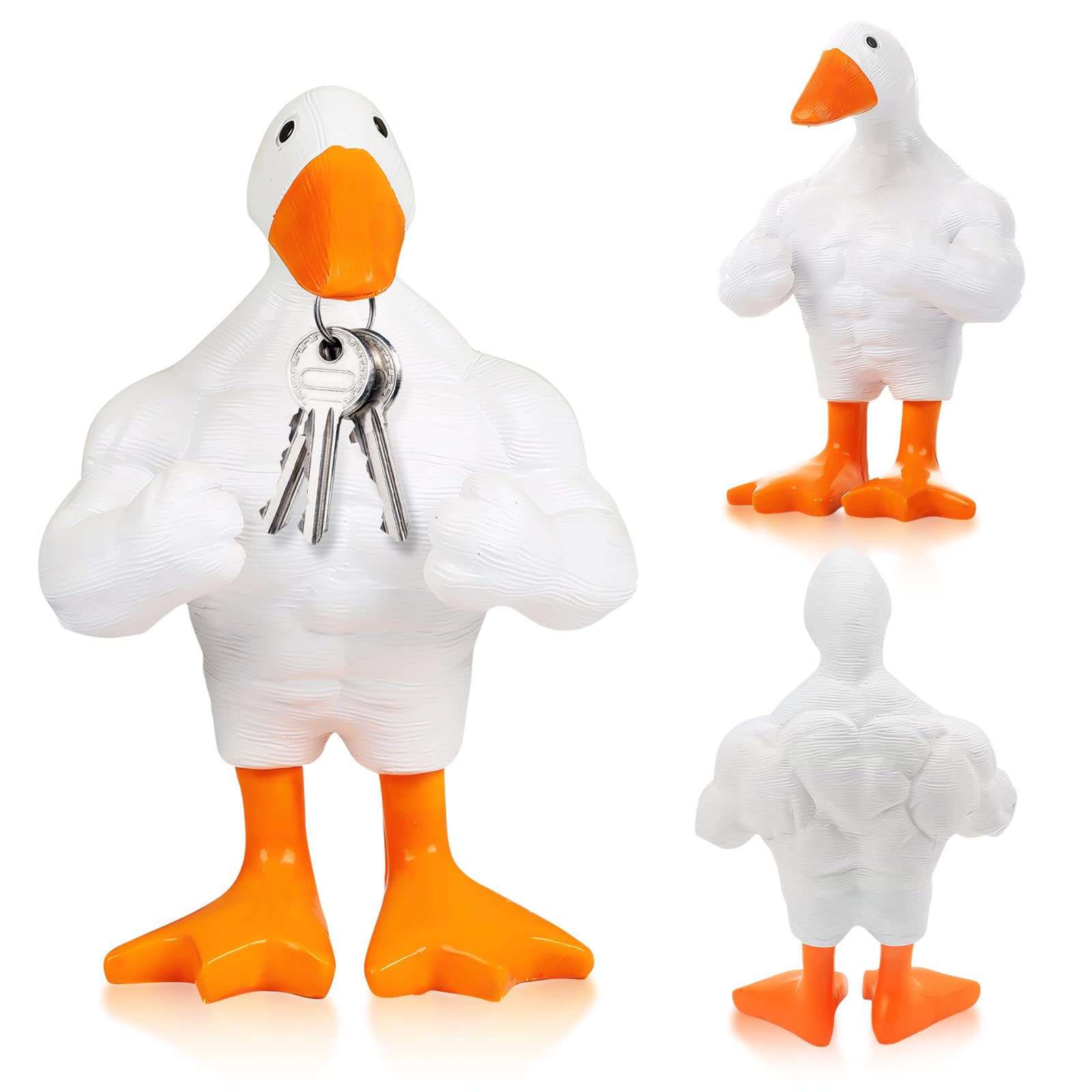 Muscular Buff Duck Statue - 1pcs Resin Muscular Goose Duck Statue Magnetic Goose Duck Key Holder Funny Muscle Goose Duck Sculptures for Home Office Desktop Decor