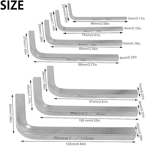 Miniatura 4 de Juego de llaves de cabeza cuadrada en forma de L, 0.118-0.394 in, acero al cromo vanadio, plata